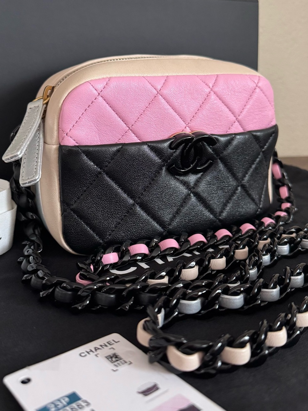 NEW 2023 CHANEL Multicolor Lambskin Leather Mini Camera Bag w/Black Hardware